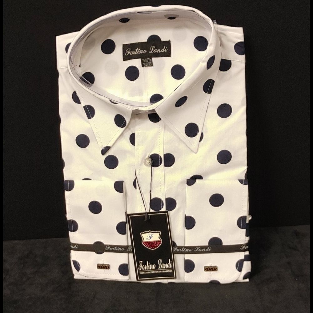 FORTINO LANDI WHT/ NAVY POLKA DOT DRESS SHIRT